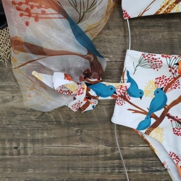 Callie Humminbird: Sheer Puff Chiffon Sleeve Bikini Swimsuit Large - Picture 15 of 15